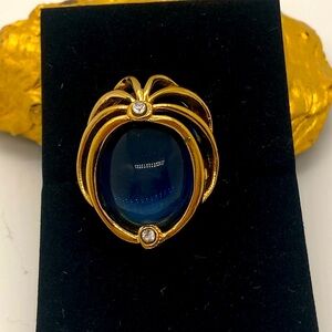Vtg  Vendome Gold Tone Faux Sapphire Adjustable Square Shank ~ Cocktail Ring